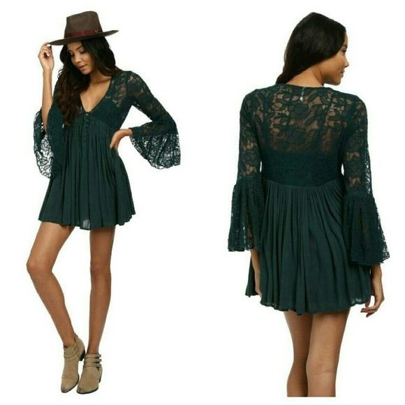 NWT Free People With Love From India Dress Emerald - Picture 2 of 2